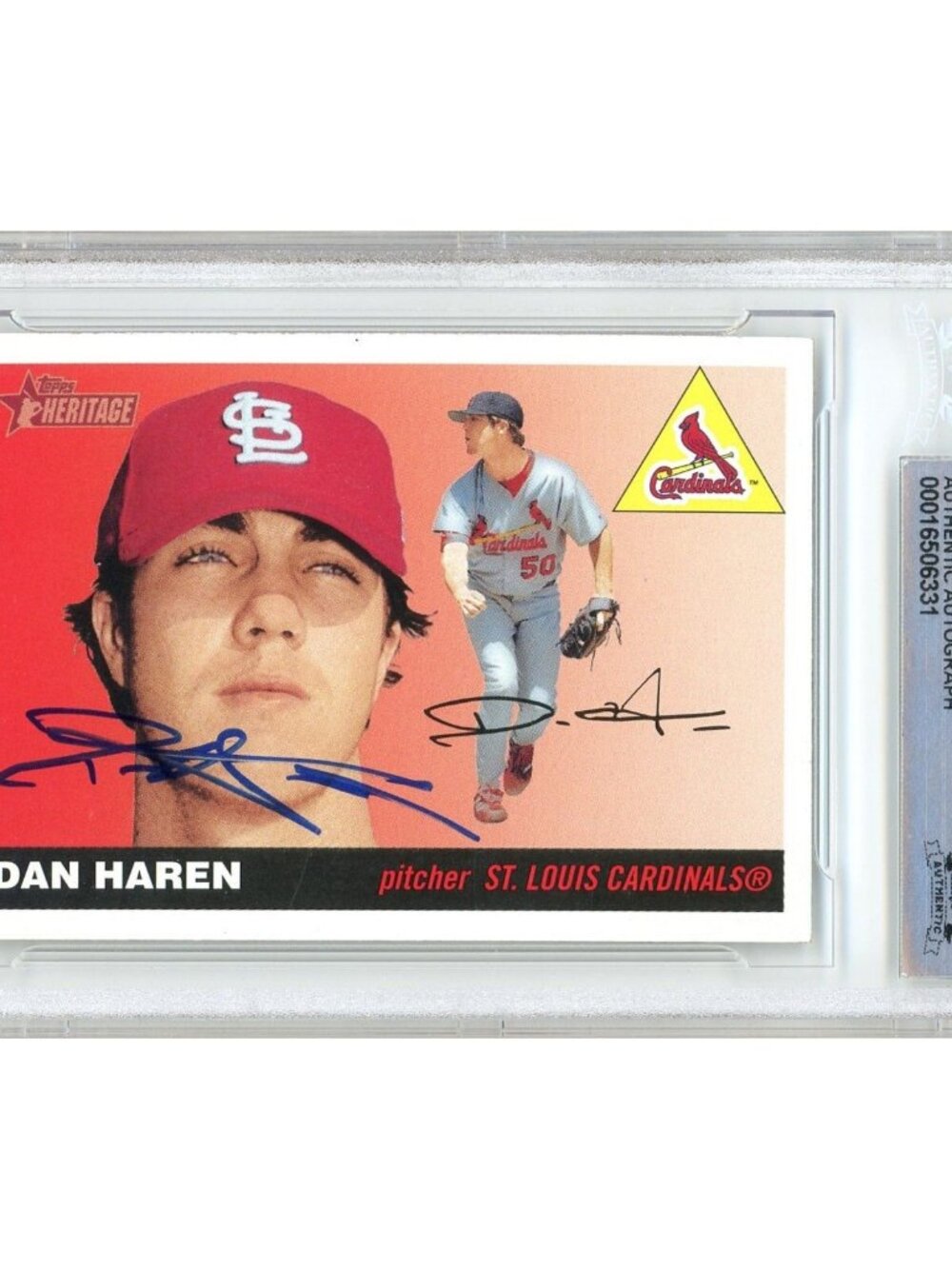 Dan Haren Signed 2004 Topps Heritage #128 St. Louis Cardinals Beckett BAS Slab